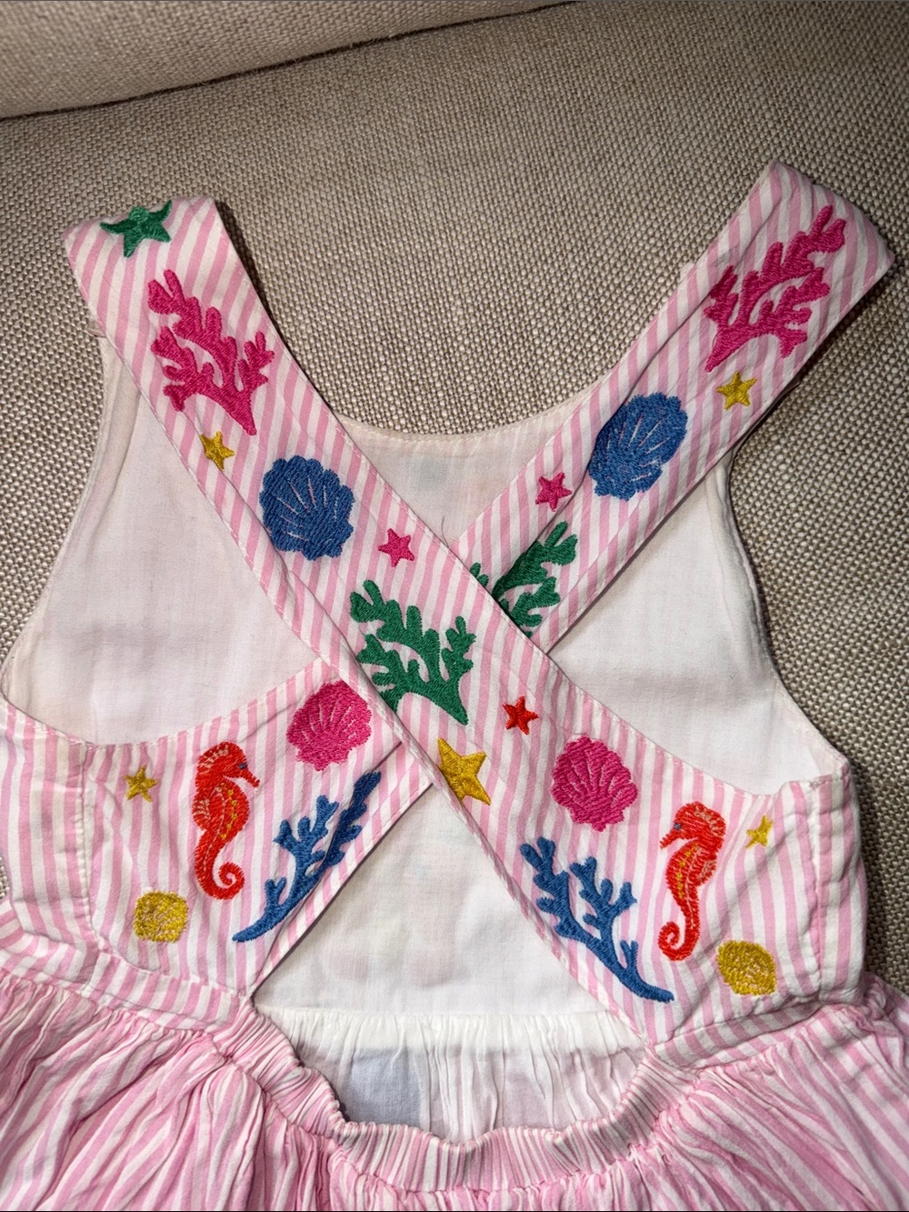Mini Boden Pink Striped Embroidered Sundress with Sea Motifs, 2 pc bundle - Picture 6 of 7